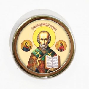 Икона святителя Николая Мирликийского (Чудотворца), тиснение, скотч, круг, 4 см