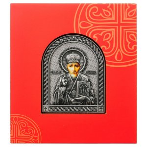Икона святителя Николая Мирликийского (Чудотворца), арочная, металл, чернение, 9х11 см