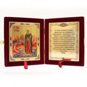 Складень с ликом святой Татианы, бархат бордовый, 16х18,5 см
