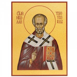 Икона святителя Николая Мирликийского (Чудотворца), дерево, золочение, 9,5х14 см